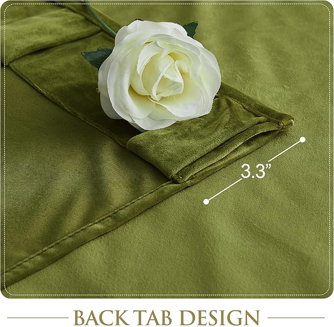 StangH Velvet Curtains 10 ft Long - Extra Long Back Tab Olive Green Curtains for Living Room, Thermal Insulated Privacy Room Dividers, W52 x L120, 2 Panels