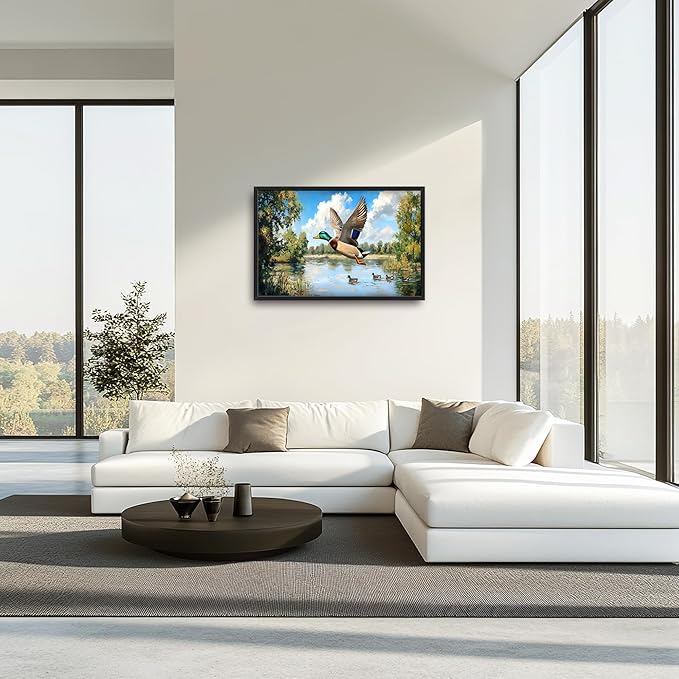 Farmhouse Duck Large Wall Art Framed Rustic Wall Decor for Living Room Lake Duck Hunting Pictures Oversized Canvas Print Painting Modern Extra Large Framed Artwork for Bedroom Office 36"x24"