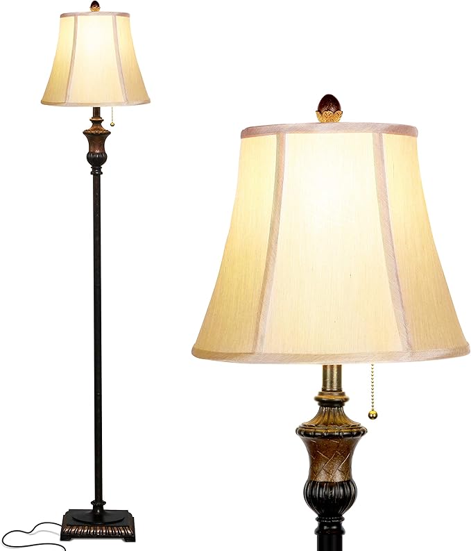 Brightech Sophia LED Floor Lamp, Tall Mid-Century Modern Lamp with Bell Shape Fabric Shade, Great for Bedroom & Living Room Decor - Bronze