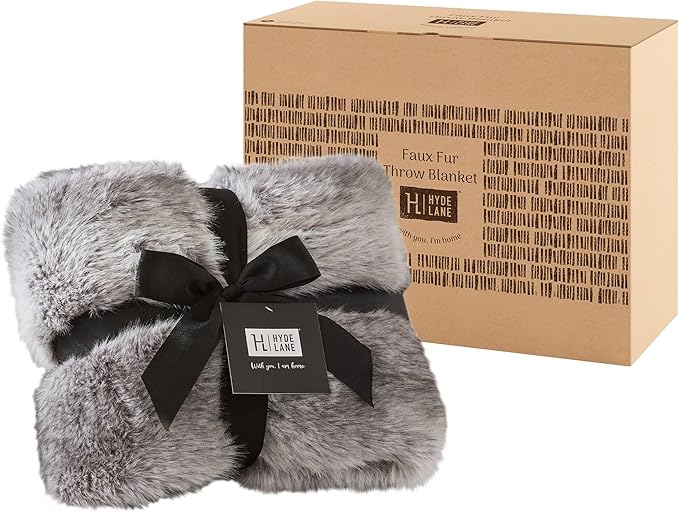 Hyde Lane Soft Faux Fur Throw Blanket, Luxury Fluffy Grey Blankets for Couch Bed Decoration, Thick Heavy & Puzzy Throws, Chinchilla Gray, 60x80