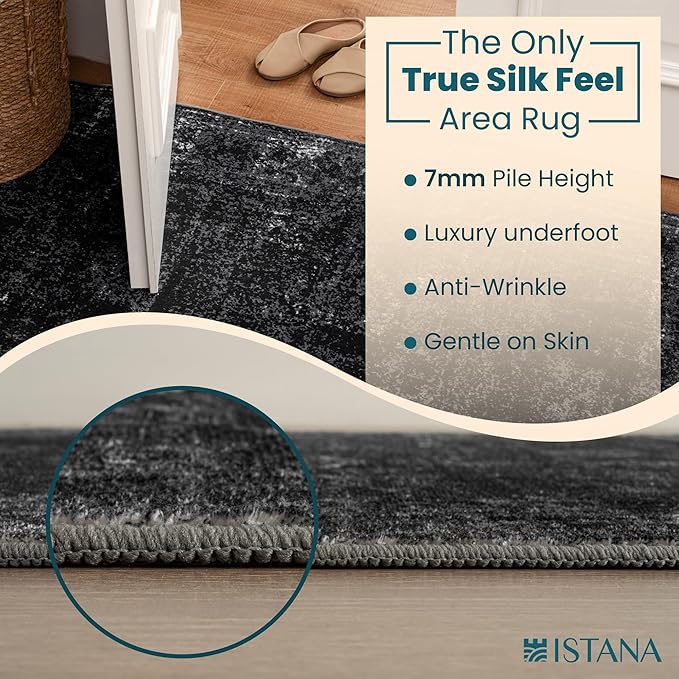 Istana 5x7 Area Rug - Black Rugs for Living Room 5x7 - Foldable Rugs for Bedroom - Stain Resistant Washable Rug - Eco-Friendly Boho Area Rugs - Easy to Clean Living Room Rug