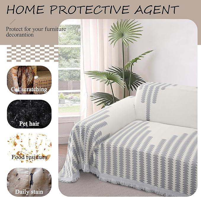 ALIECOM Boho Couch Covers for Sectional Sofa 2 Piece Thick Chenille L Shape Sofa Cover Washable Reversible Couch Cover Blanket Sofa Slipcovers Pet Dog Furniture Protector (XX-Large, Fashion Grey)