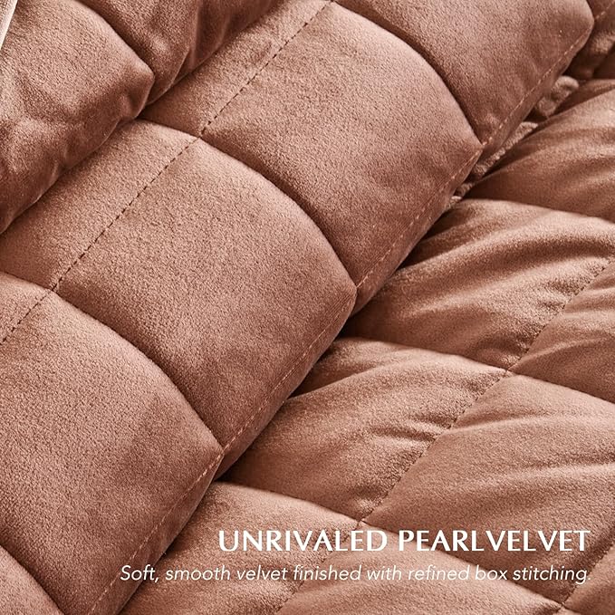 EVERGRACE Pearl Velvet Quilt Full Queen Size Bedding Sets, Luxurious Soft Velvet Comforter Set, Lightweight Box Stitching Oversized Bedspread Coverlet for All Season, with 2 Shams, Terracotta Clay
