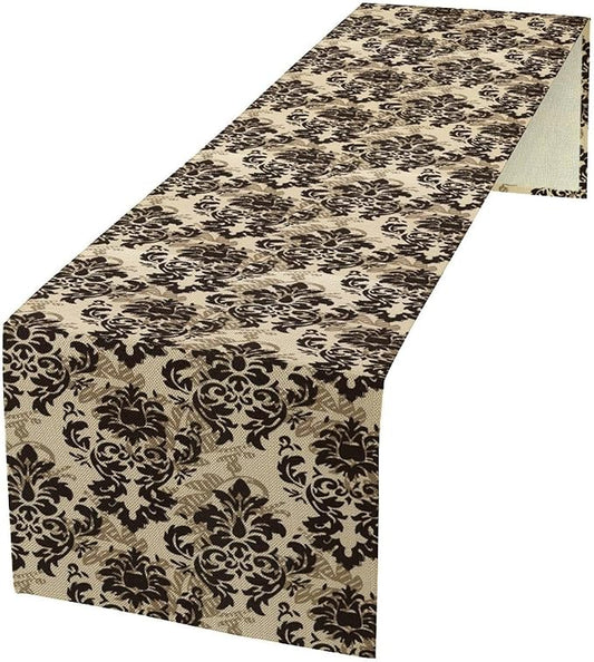 Farmhouse Damask Table Runner Brown Damask Patterned Baroque Table Runner for Kitchen Dining Party Decor 13x90in