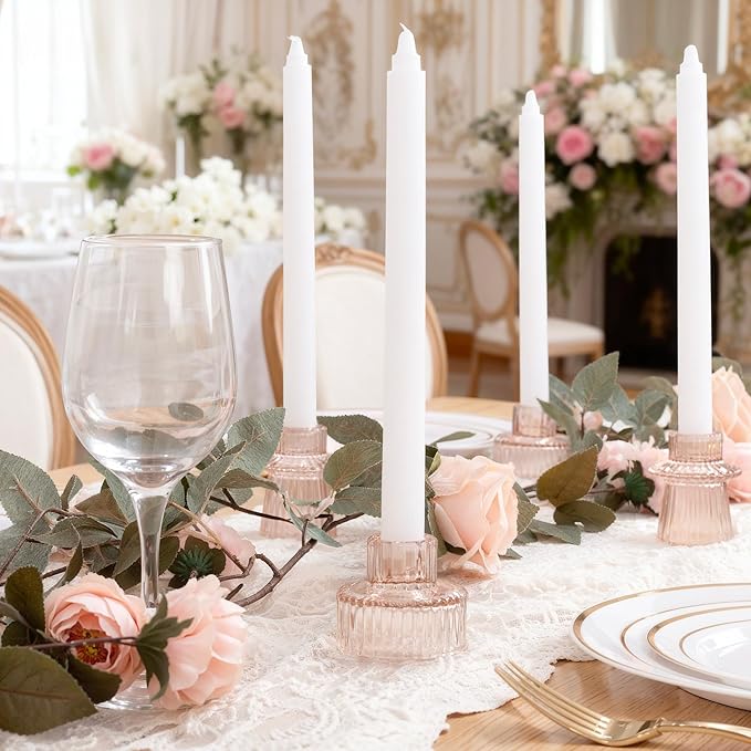 WELLIFE Pink Candlestick Holders, 3 Pcs Glass Candle Holder,Taper Candle Holder for Table Centerpieces Home Bedroom, Valentine's Day Decoration