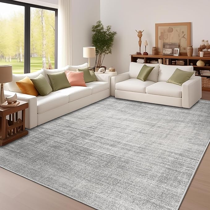 Enkor Area Rugs 9x12 Washable Non Slip Abstract Soft Rugs for Living Room Bedroom, Modern Mat for Kitchen Entryway Light Grey