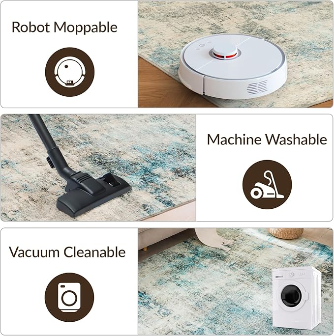 UMINEUX Washable Area Rug 5'x7' Large Modern Abstract Living Room Rug with Anti-Slip Rubber Backing, Ultra Soft Low Pile Rugs Carpet for Dining Room Bedroom Home Office Decor