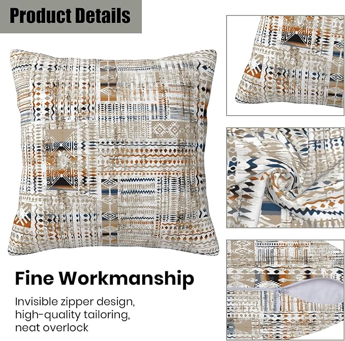 African Tribal Geometric Pillow Covers 18X18 Set of 2, Modern Mosaic Carpet Style Decorative Throw Pillow Covers, Pillowcase Cushion Case for Home Sofa Couch Indoor Outdoor Decorations