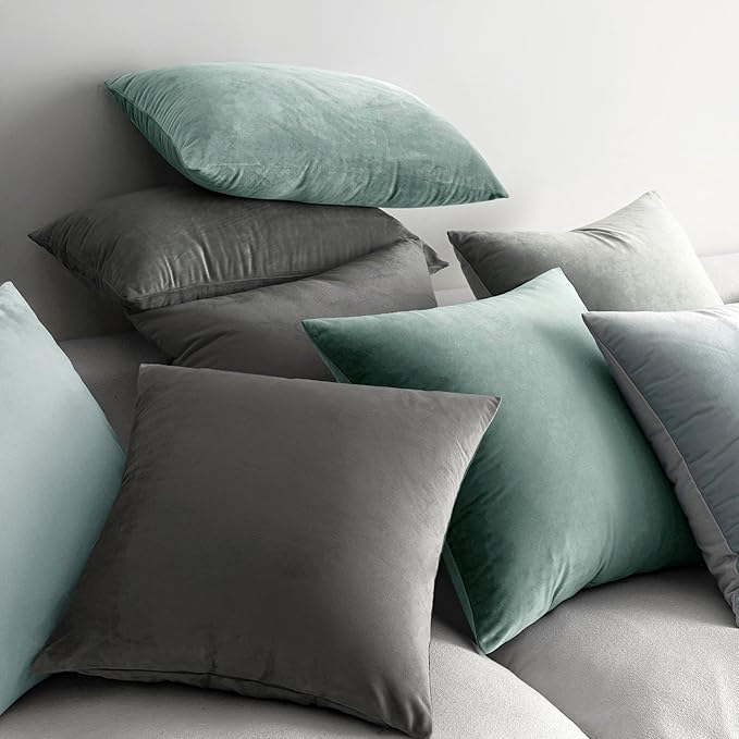 MIULEE Velvet Throw Pillow Covers 20x20 Inch Pack of 2,Soft Solid Decorative Pillowcases Modern Luxury Home Decor for Couch Sofa Bedroom Livingroom,Blue Aqua Haze