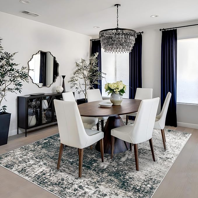 6x9 Area Rugs Washable Rug, Soft Modern Abstract Rugs for Living Room Large Low Pile Thin Rug Non Slip Indoor Neutral Carpet for Bedroom Dining Room Farmhouse Office Kids Playroom Black Grey Gold
