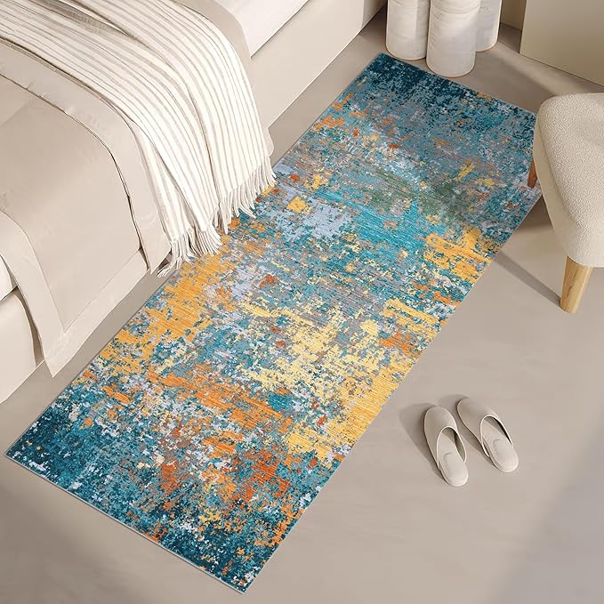 Modern Abstract 2x7 Runner Rug Washable Non Slip Stain Resistant Rug for Hallway Kitchen Bedroom Non Shedding Low Pile Indoor Floor Cover,Multi Color