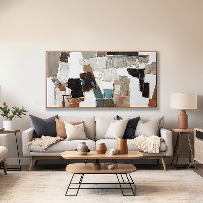 Wall Art Pictures For Wall Canvas Modern And Minimalist Wall Art Decor 29"X58" Framed Wall Decor Artwork Painting Natural Minimalist Geometric Line Art Decorations For Dinning Room Bedroom Home Office Kitchen