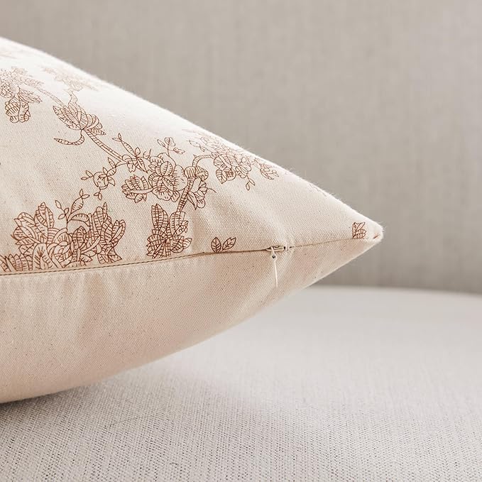 100% Cotton French Pastoral Throw Pillow Covers Set of 2, 16x16 Inch Brown Farmhouse Decorative Cushion Covers for Sofa Bed Living Room Home Decor