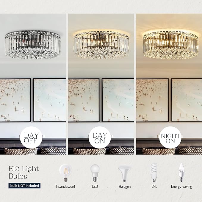 17.3" Black K9 Crystal Raindrop Flush Mount Ceiling Light, Modern Chandelier, Round Luxury Light Fixture for Dining Room, Bedroom, Hallway, Kitchen Island & Living Room