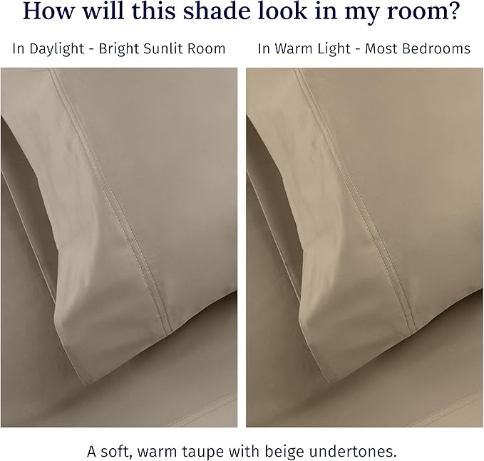 California Design Den Luxury King Size Sheet Set - 100% Cotton, 600 Thread Count Deep Pocket King Sheets, Hotel-Quality Bedding with Sateen Weave (Cool Taupe)