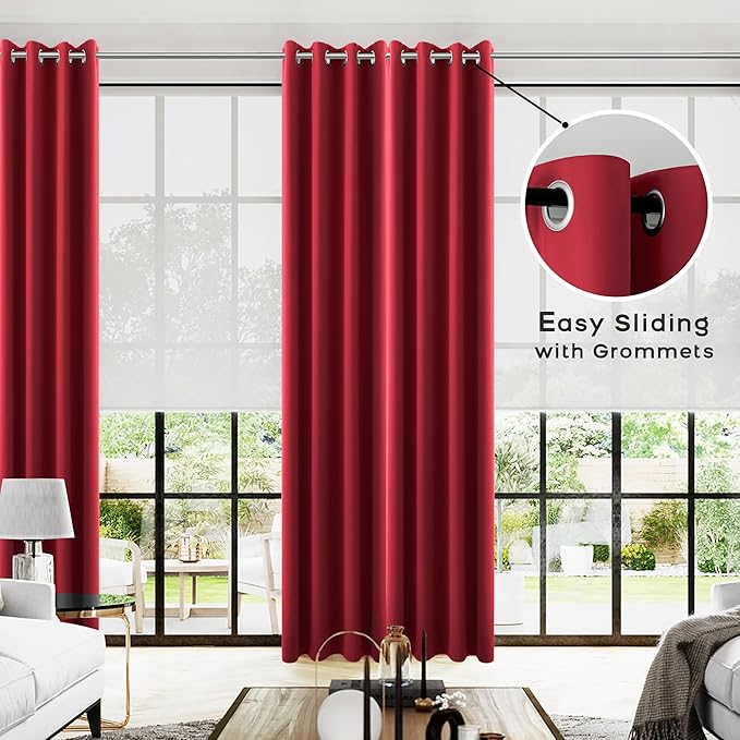 KOUFALL Christmas Curtains for Living Room,Black Out Curtain 96 Inches Long 2 Panel Set Red Blackout Decorative Window Treatments Thermal Curtains for Winter Insulated