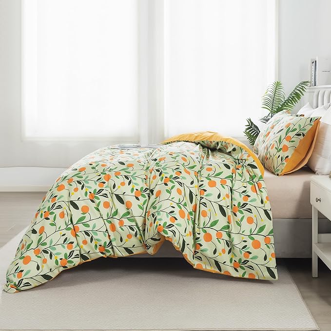 HoneiLife Floral Duvet Cover King - 100% Cotton Comforter Cover, Botanical Bedding Duvet Cover Sets with Zipper Closure & Corner Ties, 3-PC Wildflower Comforter Cover Sets, Fruit