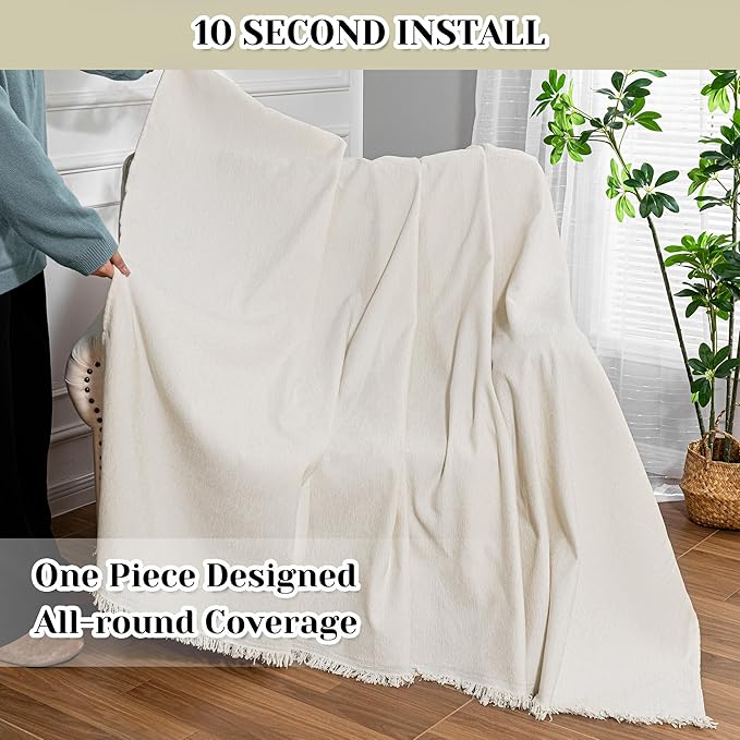 MEETSKY Small Couch Cover Oversized Chair Cover Washable Armchair Sofa Cover for Dog, Couch Protector for Sofa Single Cover, Sofa Throw Cover with Tassel, 71" x 91", Beige