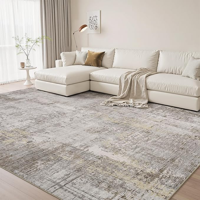 5 x 7 Area Rugs for Living Room, Machine Washable Non Slip Rug Ultra Soft Low Pile Indoor Carpet Modern Abstract Rugs for Bedroom Office Room Dining Room Beside, Beige