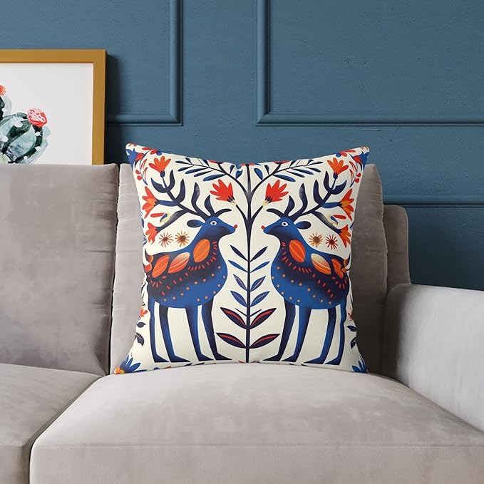 Square Pillow, Scandinavian Folk Art Design, Throw Cushion, Home Decor Accent, Cozy Sofa Pillow, Nordic Decor
