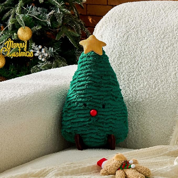 Uvvyui Christmas Tree Pillows Christmas Pillows Tree Shaped Throw Pillows Aesthetic Winter Xmas Plush Decorations Pillow Gingerbread Candy Pillow for Xmas Decor