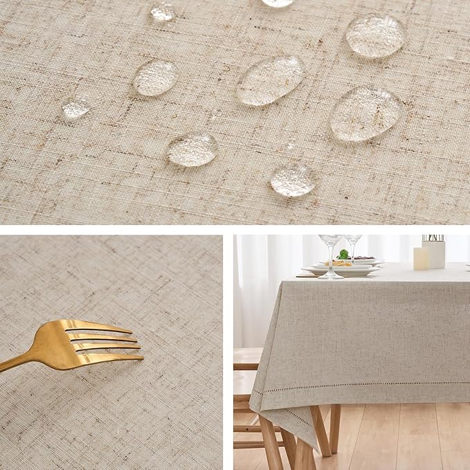 Zdolmy Natural Flax Linen Tablecloth – Undyed Rectangle Hemstitch Table Cover for Kitchen, Dining & Decoration (Neutral, 55" x 70")