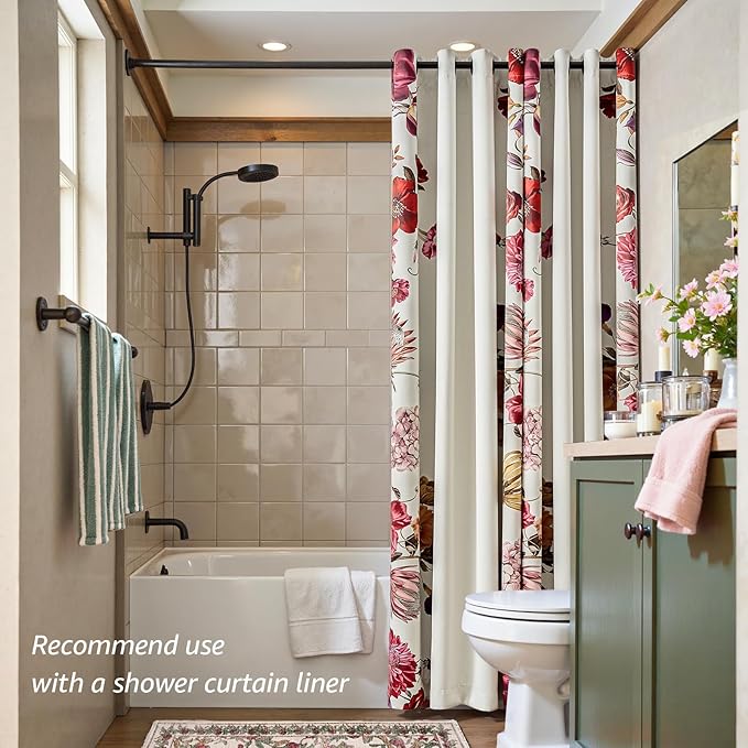 jinchan Hannah Floral Blackout Curtains with Retro Vintage Flower Print Drapes for Bedroom Living Room Fall Decor Winter Window Curtains Room Darkening 96 Inches Length 2 Panels with Grommet Eggshell