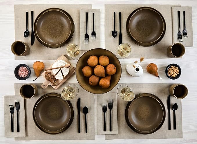 Solino Home Linen Natural Placemats Set of 4-100% Pure Linen Placemats 14 x 19 Inch for Christmas, Holiday, New Year - Fete