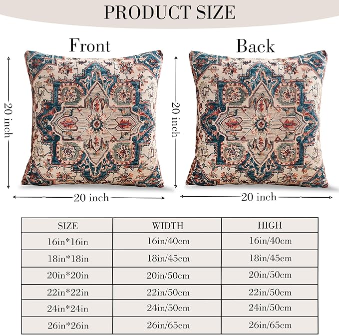 Boho Throw Pillow Covers 20x20 inch Set of 2,Boho Vintage Carpet Pattern Antique Ethnic Decor Double Sided Pattern Cushion Cover Soft Pillow Case Living Sofa Room Bed Square Pillow Cover