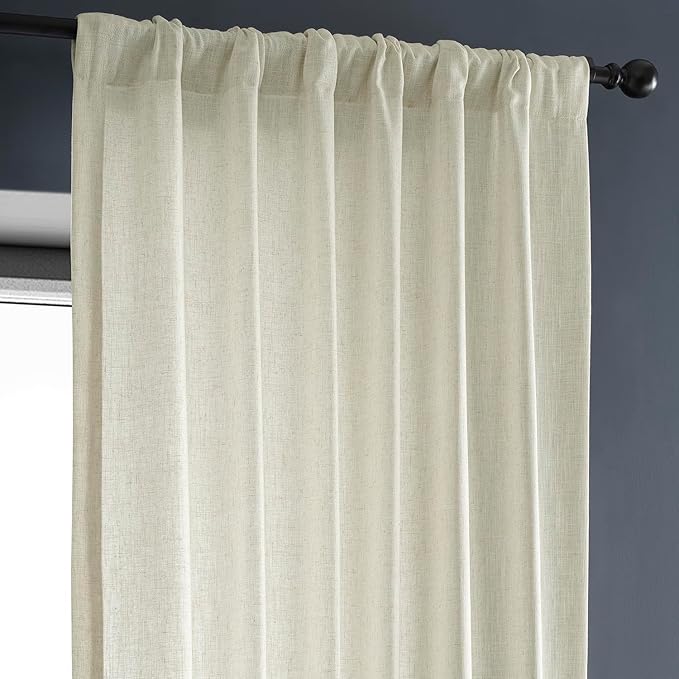 HPD Half Price Drapes Heavy Faux Linen Light Filtering Curtains for Bedroom 96 Inches Long (1 Panel) - Rod Pocket Curtains for Living Room - Window Curtains Home Decor - 50 X 96, Barley
