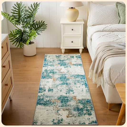 Istana Hallway Runner Rug 2x6 - Green Kitchen Rugs Non Slip Washable -Silk's Soft Touch Carpet Runner - Stylish Rug for Home