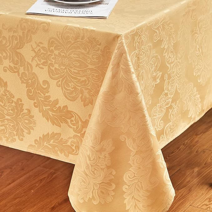 Rectangle Table Cloth Linen Farmhouse Stainproof Waterproof Washable Polyester Oblong Rectangular Fabric Table Cover for Kitchen Dining Dinner (Gold, 60 X 144 Inch)
