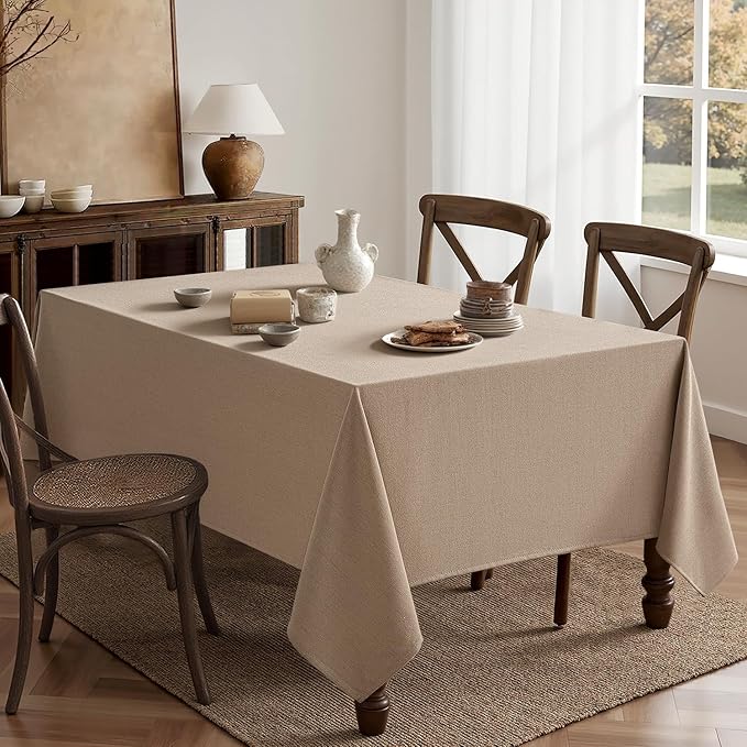 MIULEE Brown Linen Polyester Tablecloth 60x84 Inch Rectangle Table Cloth Waterproof,Stain Resistant & Wrinkle Resistant for Dining Party Wedding
