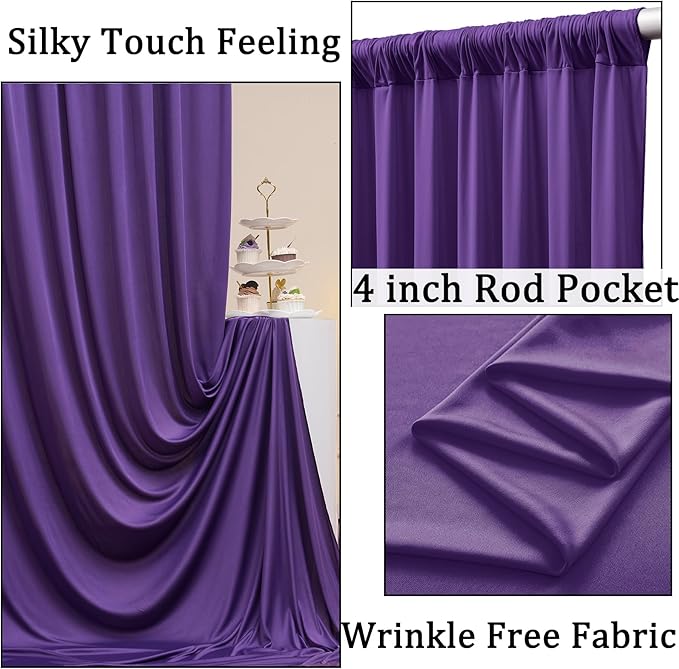 30ft x 10ft Wrinkle Free Purple Backdrop Curtains for Parties, 6 Panels 5ftx10ft Polyester Backdrop Drapes for Mermaid Birthday Photography Background Parties