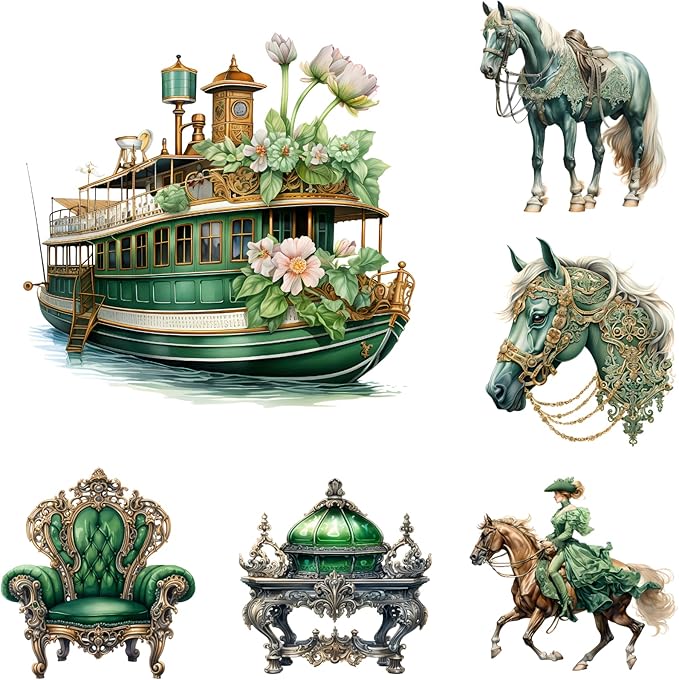 XERE 102 Pcs Green Victorian Era Scrapbook Stickers Set, Aesthetic Sticker for Scrapbooking and Journaling, Junk Journal Supplies, Bullet Journals Materials, Planner Arts Craft Collage Supplies