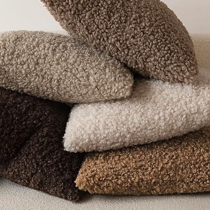 Foindtower Set of 2 Curly Teddy Wool Pillow Covers Decorative Boucle Textured Lumbar Throw Pillow Faux Fur Sherpa Pillowcases Sheepskin Fuzzy Cushion Case for Sofa Bedroom Car 12"x20" Dark Bronze