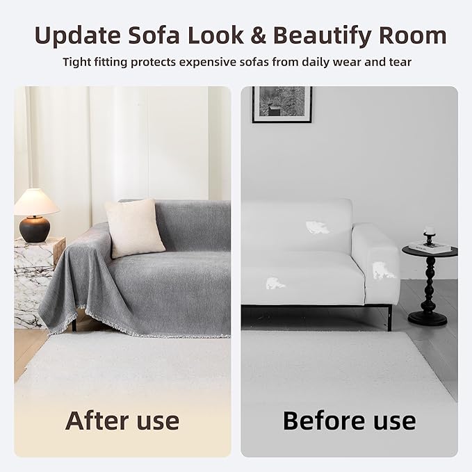 Couch Cover for 3 Cushion Couch Chenille Sofa Cover Sectional Couch Covers, Couch Cover for Dogs Washable, Soft Non-Slip Sofa Slipcover Sofa Protector Futon Cover, 71''x134'', Dark Grey