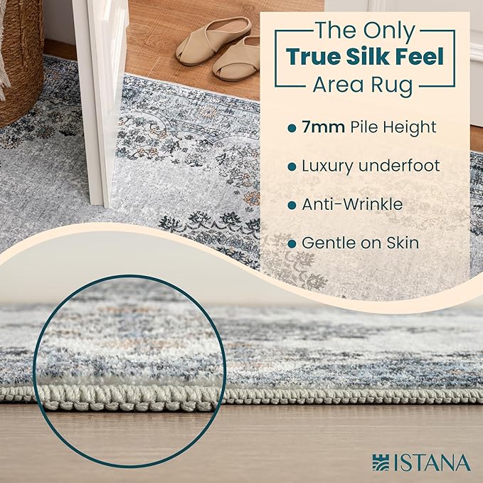 Istana 2x3 Area Rug - Blue Boho Rugs for Living Room 2x3 - Foldable Small Rugs for Bedroom - Stain Resistant Washable Rug Non Slip - Eco-Friendly Area Rugs Indoor