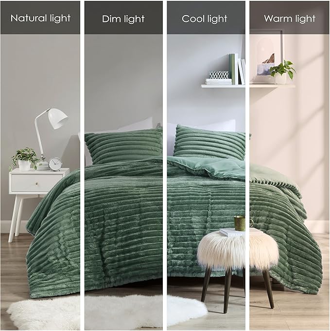 Intelligent Design Twin Comforter Set, Cozy Plush Bedding, Microfiber Reverse, 2 Piece, Lightweight, Super Soft Ribbed Velvet Comforter 1 Sham, All Season Fluffy Bed Set, Avril, Twin/Twin XL Green