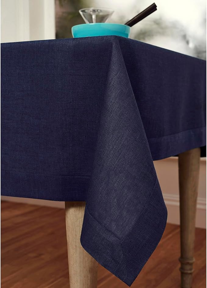 Solino Home Linen Tablecloth 60 x 108 Inch - 100% Pure Linen Chambray Navy Table Cloth for Rectangular Tables - Athena, Machine Washable Cloth Tablecloth for Fall, Thanksgiving, Christmas, Winter