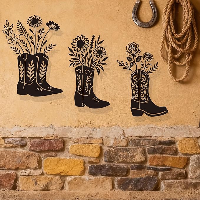 Zckjnoi Cowboy Boot Metal Wall Sculpture Set of 3 – Country Farmhouse Wall Hanging Art, Rustic Vintage Style Metal Signs for Living Room, Bedroom, Bathroom, or Modern Home Wall Decoration