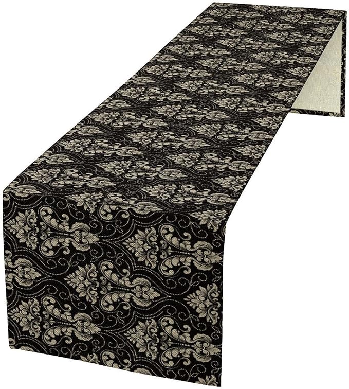 Vintage Black Damask Premium Table Runner Classic Palace Table Runner for Kitchen Dining Weddings Party Decor 13x36in
