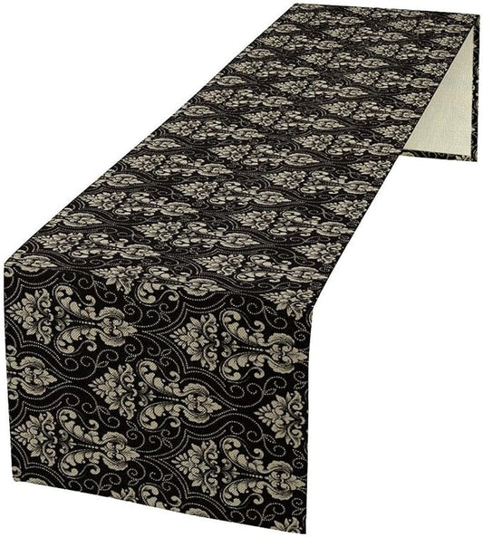 Vintage Black Damask Premium Table Runner Classic Palace Table Runner for Kitchen Dining Weddings Party Decor 13x90in