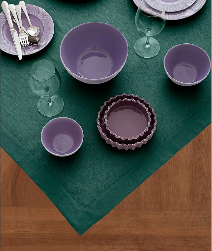 Solino Home Linen Tablecloth 52 x 52 Inch - 100% Pure Linen Rainforest Green Square Tablecloth - Fete, Machine Washable Table Throw for Fall, Autumn, Thanksgiving, Winter