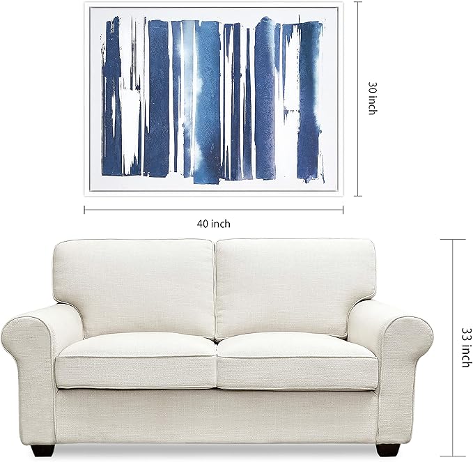 Empire Art Direct Abstract Wall Art Textured Hand Painted Canvas by Martin Edwards, White Frame, 40" x 30", Cobalt Streaks 1