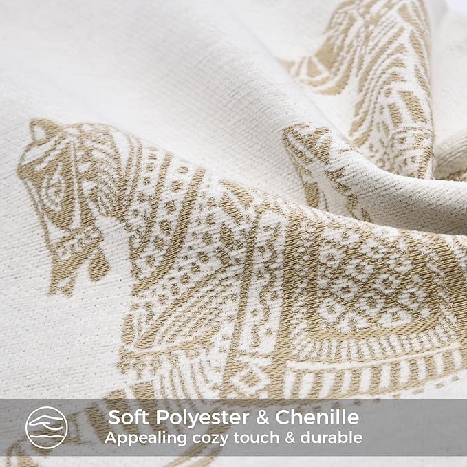 20x20 Throw Pillow Cushion Cover, Beige Horse Chenille Jacquard Embroidered Couch Pillow Covers, Modern Style Decorative Sofa Pillow Covers for Bed Bedroom Living Room