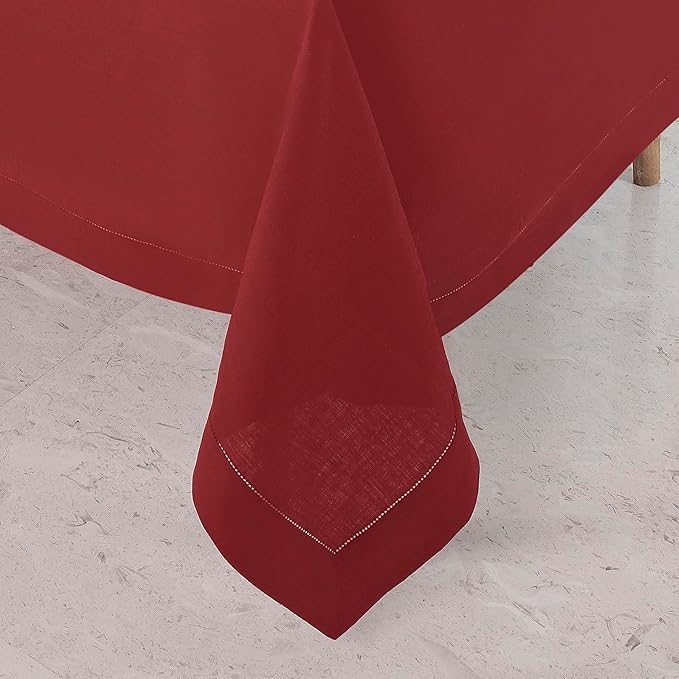 D'Moksha Homes Red Linen Tablecloth for Rectangle Tables 60 x 84 Inch - Classic Hemstitch 100% Pure Linen Red Table Cloth - Machine Washable Dining Tablecloth for Thanksgiving, Christmas, Holiday