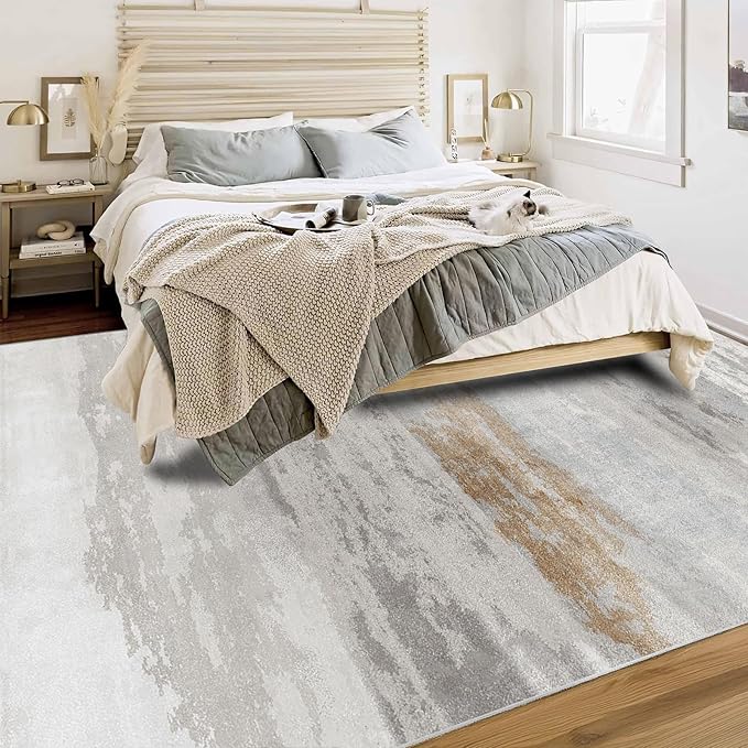Enkor Area Rugs 6x9 Washable Non Slip Abstract Soft Rugs for Living Room Bedroom, Modern Mat for Kitchen Entryway Brown & Grey