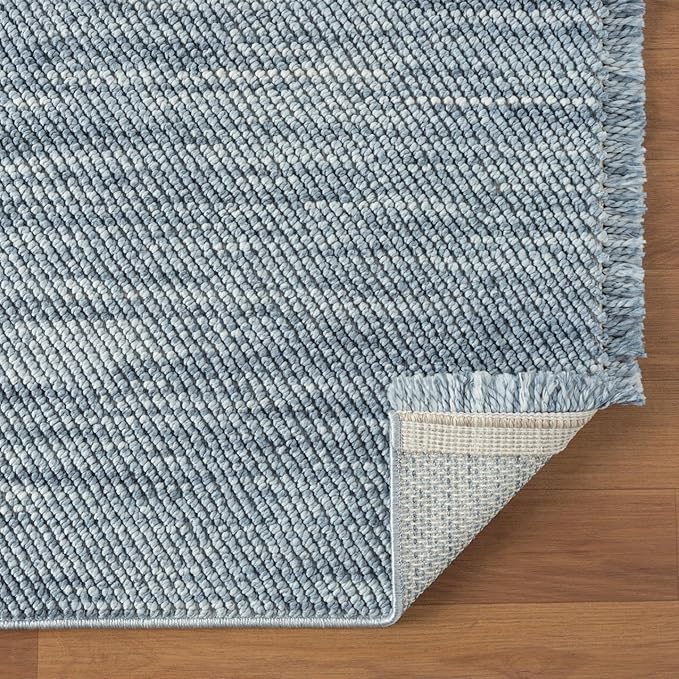 LUXE WEAVERS Solid Machine Woven Blue 2x8 Area Rug, Indoor Stain-Resistant Carpet