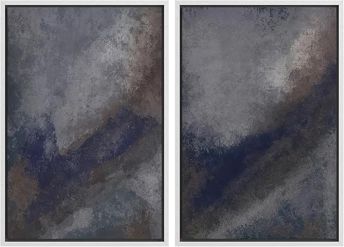 SIGNWIN Framed Canvas Print Wall Art Set Midnight Slate Abstract Blue and Gray Brushstroke Zen Bohemian for Living Room, Bedroom, Office - 24"x36"x2 WHITE